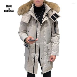Doudoune pour hommes manteau à capuche d'hiver à la mode avec col en fourrure épaissir les manteaux de canard blanc chaud en plein air