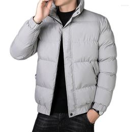 Heren down jas winter jas mode warmte dikke winddichte capuchon massieve kleur katoenen voering parka's