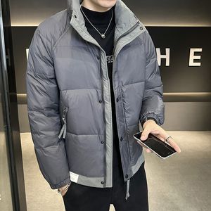 Chaqueta de plumón para hombre, franjas de diferente color gruesas de invierno, chaqueta cálida holgada con cuello levantado, última tendencia americana informal coreana