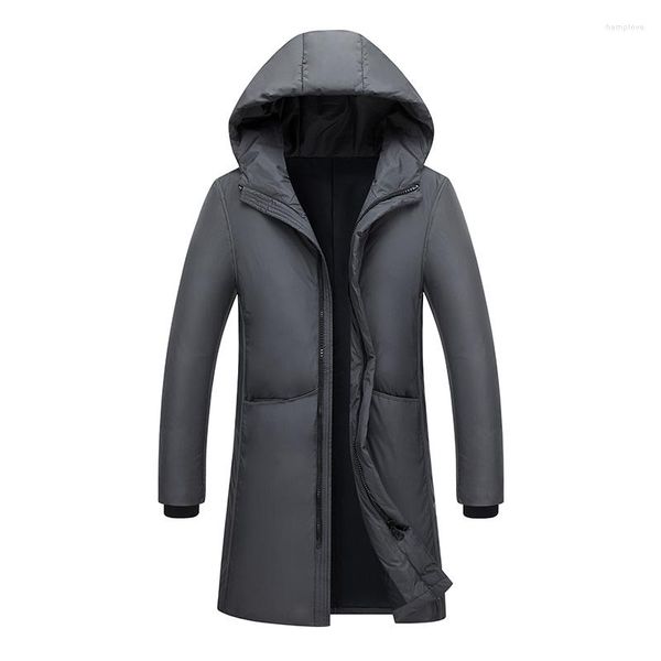 Hombres abajo sección larga hombres Rusia invierno impermeable frío y cálido chaqueta de pato con capucha negro gris cortavientos Parka prendas de vestir abrigo