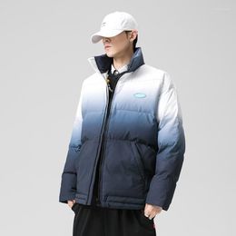 Hommes vers le bas hommes Parka dégradé de couleur épaissir col montant surdimensionné Harajuku mâle coton rembourré manteau mode vêtements