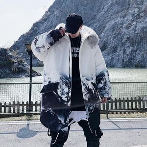 Hommes vers le bas hommes Parkas 2022 hiver Hip Hop japonais à capuche col de fourrure longue longueur coton mode neige manteaux Outwear hommes vêtements