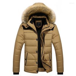 Parkas de plumón para hombre 5Xl Plus abrigos de invierno de gran tamaño para hombre con capucha 2022 Color sólido sombrero de piel de moda prendas de vestir para chaquetas cálidas para hombre