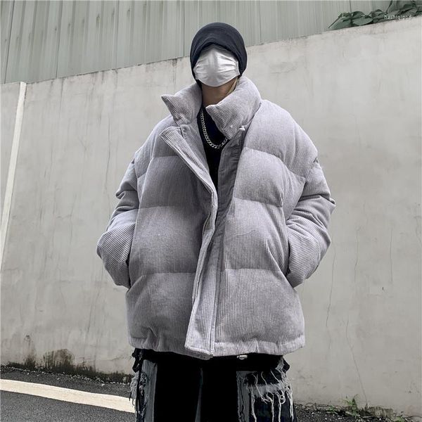 Hommes vers le bas hommes Parkas velours côtelé veste rembourrée hommes couleur unie matelassé manteaux vestes Hong Kong 2022 automne hiver haute rue femme