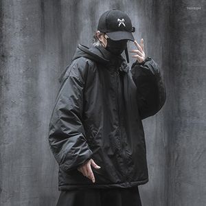 Heren Down Heren Parkas Vintage Gedevecht Black Jackets Coat Men Hip Hop Streetwear Hooded Retro -zakken Winter dik Warm Casual