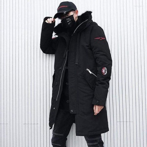 Hommes duvet hommes Parkas vestes d'hiver long manteau à capuche Camouflage épais chaud col de fourrure mode rembourré veste et manteaux noir