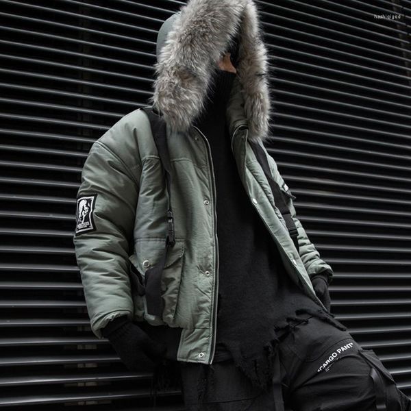 Men's Down Parkas Winter Techwear Cargo Jackets de carga Windbreaker Men encapuchados Papelas de pelaje de la calle Hip Hop Hop C￡lido