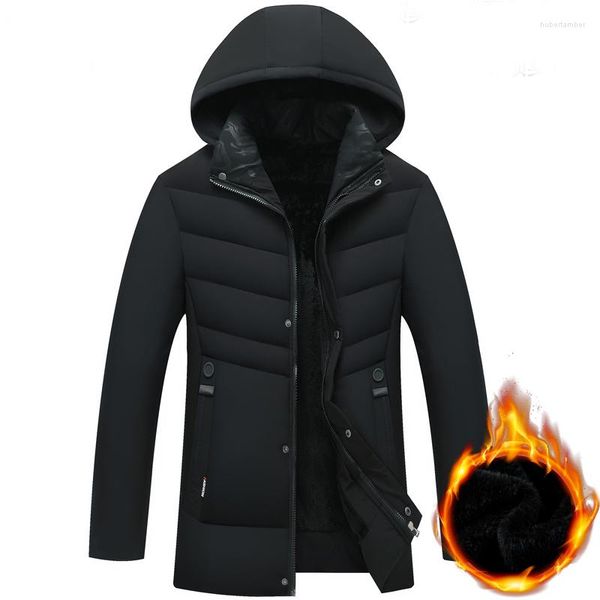 Chaquetas Parkas de invierno para hombre de plumón para hombre, chaqueta y abrigos cálidos de lana gruesa informales a la moda para hombre, abrigos largos con capucha