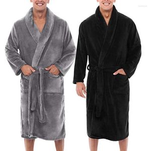 Hommes vers le bas hommes hiver chaud en peluche allongé châle peignoir maison douche vêtements longue Robe manteau H66