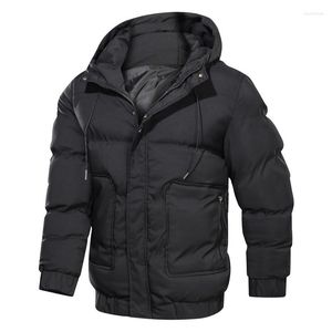 Chaqueta de invierno para hombre, Parkas gruesas con capucha, Abrigo acolchado de algodón, abrigo holgado de Color sólido, prendas de vestir informales para hombre, abrigos