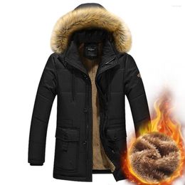 Casacos masculinos de inverno agradável grosso quente plus size 4xl casual adicionar lã com capuz gola de pele parkas moda outwear com botões