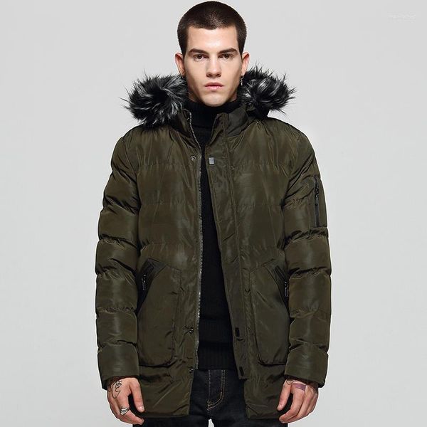 Veste d'hiver en duvet pour hommes, col en fourrure épais et chaud, manteau rembourré en coton vert armée, Parka coupe-vent de haute qualité