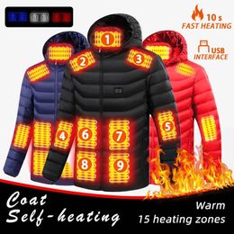 Heren Donsparka's 15 gebieden Verwarmde jas USB Verwarmingsjack voor heren Dames Warm vest Verwarmde vesten Jagen Wandelen Kamperen Herfst Winter Heren 231107