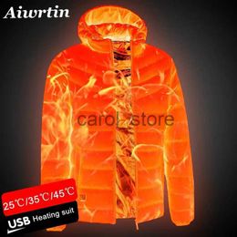 Parkas masculinas 2021 NOVOS homens jaquetas aquecidas casaco ao ar livre USB bateria elétrica mangas compridas aquecimento jaquetas com capuz roupas térmicas de inverno quente J231211