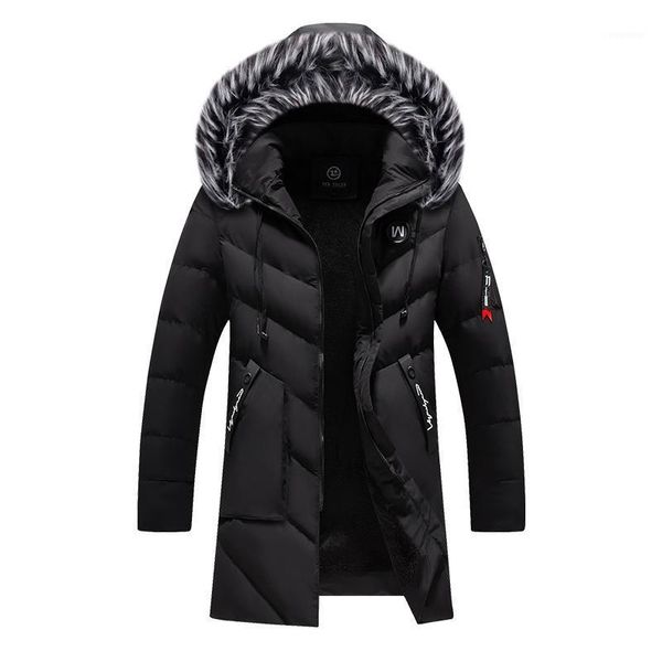 Parkas pour hommes 2021 Veste d'hiver Hommes Mode Manteaux Mâle Fourrure À Capuche Solide Parka Casual Épais Vestes Douces Beau Slim Coton Manteaux1