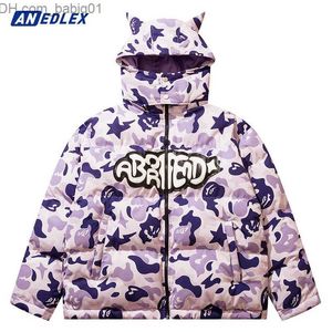 Hommes Down Parkas 2022 Hommes Parka Veste Hip Hop Streetwear Little Devil Designer Capuche Veste Rembourrée Manteau Harajuku Hiver Coton Épais Chaud Outwear T230803