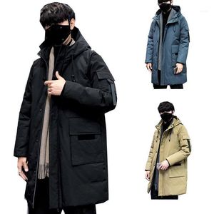 Heren Down Parkas 2022 Men Winter Lange Warm Dikke Hood Soft Fashion Solid Color Coat Classic Winddicht Pocket Jacket