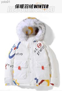 Parkas en duvet pour hommes 2022 NOUVELLE doudoune en duvet de canard blanc lettre courte argent brillant hommes et femmes à capuche épaisse doudoune ample vêtements pour hommes L231115