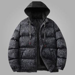 Parkas pour hommes 2023 manteau imprimé feuille pour hommes coupe-vent chaud hiver veste d'extérieur décontracté à capuche épaissir coupe-vent 231017