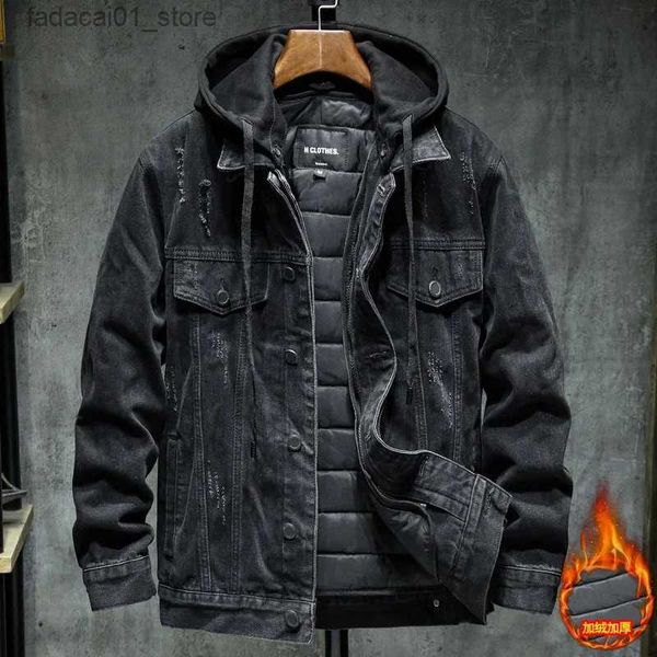 Parkas de plumón para hombre 2023 Hombres Negro / azul Chaquetas de mezclilla de invierno Ropa de abrigo Abrigos de mezclilla cálidos Nuevo forro Lana de invierno más gruesa Tamaño grande m-4xl Q240117