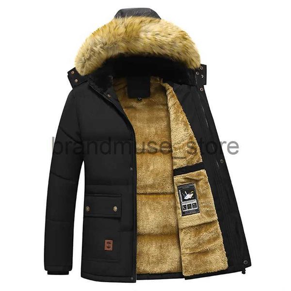 Parkas pour hommes 2023 Nouveaux hommes hiver Parka polaire doublé épais chaud à capuche col de fourrure manteau mâle taille 5XL veste en peluche automne travail outwear noir J231019