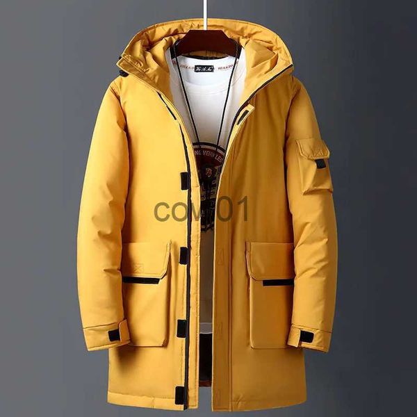 Parkas pour hommes 2023 nouvelles vestes d'hiver hommes blanc canard chaud à capuche longues doudounes automne décontracté haut Parka mâle noir moelleux manteau Beige jaune J231026