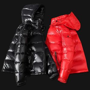 Doudoune Parkas pour hommes et femmes, manteau épais à capuche, noir brillant, grande taille, hiver 2023, 231013
