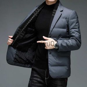 Parkas pour hommes 2023 hiver vers le bas hommes costume d'affaires léger affaires mince gentleman coréen décontracté mode écharpe col détachable hiver blazer J231117