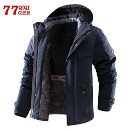 Parkas pour hommes 2023 Hiver Hommes Vintage Multiples Poches Polaire Épais Chaud À Capuche Veste Couleur Unie Coupe-Vent Manteau Noir Mâle Chaquetas 231026