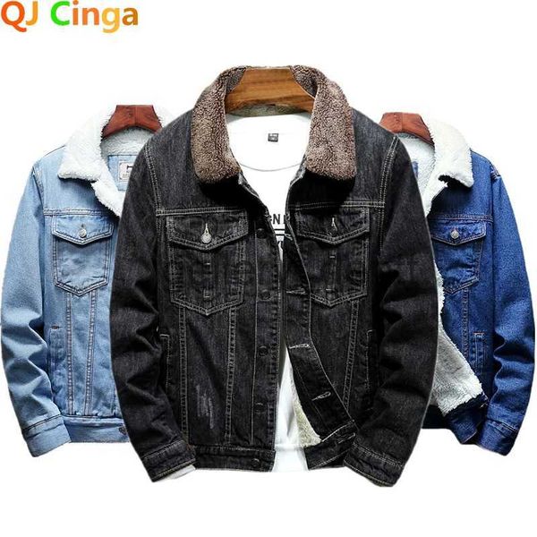 Parkas pour hommes 2023 hiver nouveau épais chaud mode Boutique couleur unie hommes décontracté veste en jean/mâle laine Denim manteau grande taille M-6XL J231010