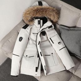 Heren down parkas -30 graden winterjas mannen witte eend jassen dik warme puffer grote bont kap windschependikte coatmen's