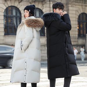 Parkas pour hommes -30 degrés hiver hommes épaissir veste chaude mode unisexe femmes grand col de fourrure coupe-vent en vrac Long Style Couple vers le bas manteaux 231215