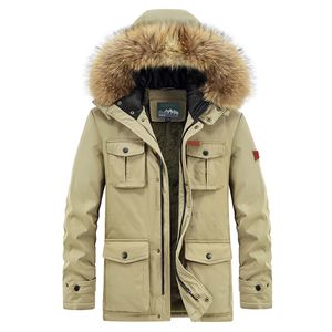 Men S Down Parkas 8xl Plus Winter Long Casual Dikke Warm Fleece Vintage Fur Jacket Coat Outswear Waterproof Pockets Hat 221205