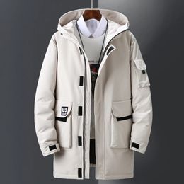 Parkas pour hommes Arrivée Style coréen hommes blanc canard vers le bas veste d'hiver couples solide qualité mi-longue manteau chaud à capuche pardessus mâle 69 231113