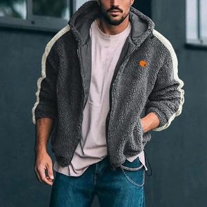 Parkas de plumón para hombre Otoño Hombres Chaqueta de lana de gran tamaño Cremallera con capucha Cremallera de manga larga Bolsillo Abrigos mullidos Chaqueta Ropa de abrigo suelta y cálida Abrigo de lana con osito de peluche 231214