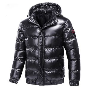 Parkas de plumón para hombre, abrigo de otoño para hombre, rompevientos, moda masculina de algodón, Parka cálida, capucha brillante, ropa de abrigo informal, chaquetas de bombardero negras térmicas para hombre 230912