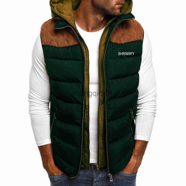 Parkas pour hommes BHRIWRPY automne et hiver 2023 gilet pour hommes européen mode couleur-blocage à capuche coton vêtements gilet gilet d'hiver pour hommes J231107