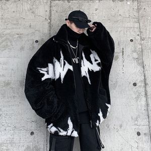 Heren Down Parkas Black Lamb Wol Faux Burt Coats Men Parkas Winter Jackets Fluffy Y2K Streetwear Oversized Dikke Outerwear Women Hip Hop Warm 230815