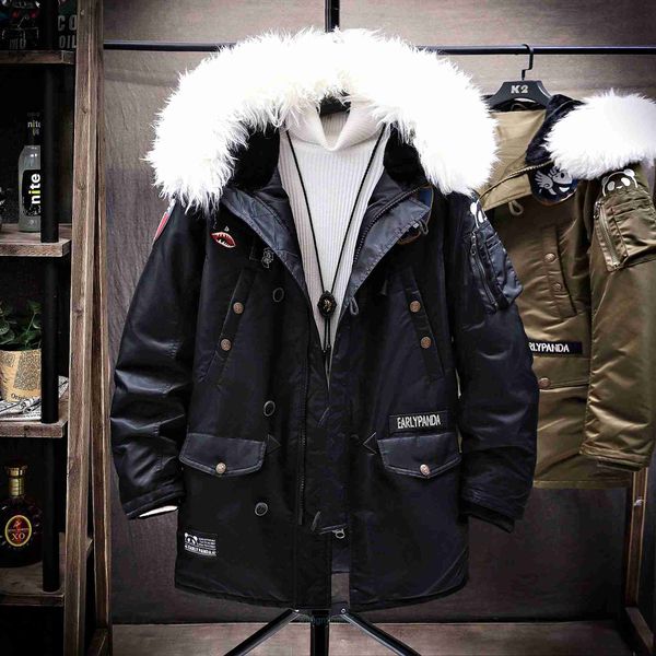 Parkas de plumón para hombre Abrigos de invierno canadienses para hombre Mediano y largo Cuello de lana grande Marca de marea Tendencia engrosada Panda Chaqueta para pareja juvenil Mnaw