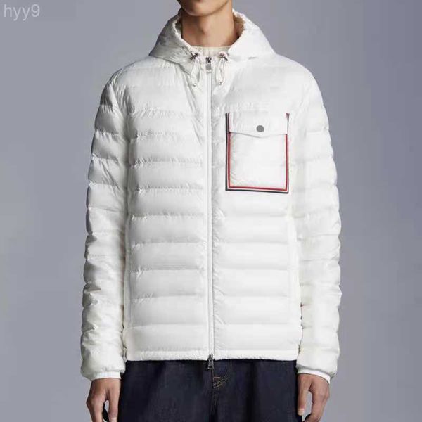 Hommes Down Parkas Poitrine Poche Veste Légère Bras Badge À Capuche Puffer Créateur De Mode Manteau D'hiver Taille 1--5 3t9f