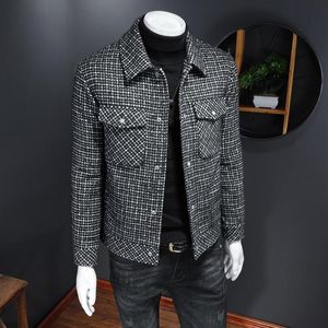 Parkas pour hommes Parkas Canard Blanc Veste Hommes Court Col Turn-Down Poches à poitrine unique Plaid Slim Chaud Mode Style Coréen ManteauMen's