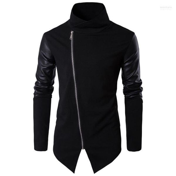 Parkas de plumón para hombre Moda Chaquetas de cuello alto con retazos de cuero negro Abrigo para hombre Primavera Otoño Punk Motor Coat Slim Plus EUR Size1 Kare22