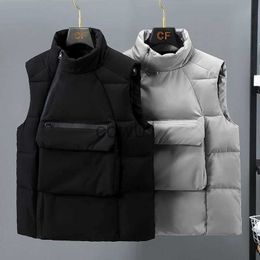 Heren donsparka's Fashion Design Thermisch Vest Mannen Grote Zakken Koreaans Mannelijk Vest Opstaande Kraag Mouwloze Jas Gilets Gewatteerde Winterjas Warm J231026