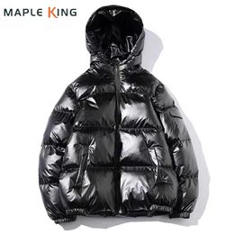 Heren donsparka's Glanzend zwarte herenjassen en jas Harajuku katoen gewatteerde capuchon Heldere Jaqueta Masculina Unisex winterkleding 231023