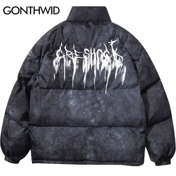 Parkas de plumón para hombre Gonthwid Graffiti Ink Tie Dye Print Algodón acolchado Puffer Parka Chaquetas Streetwear Hip Hop Invierno Casual Punk Rock Hipster 230922