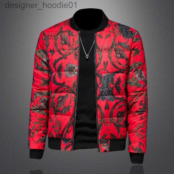 Parkas pour hommes Beau Plus Taille Casual Hommes Doudoune Fleur Graffiti Dames Manteau D'hiver Tendance Court Brillant Col Montant Léger Top L230911