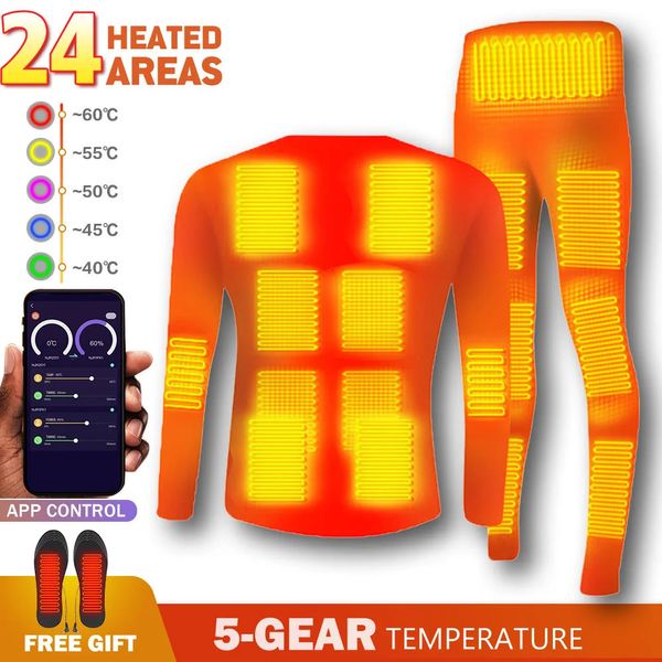 Heren Donsparka's Verwarmd thermisch ondergoed Heren Fleece Verwarmingsondergoed Pak Warm USB Batterij-aangedreven Smartphone APP Controle Temperatuur Winter 231123