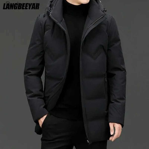 Parkas pour hommes haut de gamme nouvelle marque mode décontractée longue 90% hommes doudoune en duvet de canard avec capuche coupe-vent noir manteaux bouffants vêtements d'hiver pour hommes L231014