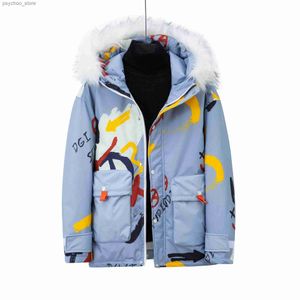 Parkas pour hommes Hip Hop Graffiti imprimé Couple veste bouffante hommes et femmes hiver extérieur manteaux chauds coupe-vent à capuche blanc canard doudoune Q230831