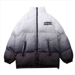 Hombres Down Parkas Hip Hop Chaqueta de gran tamaño Parka Gradiente Streetwear 2022 Mens Harajuku Algodón Invierno Abrigo acolchado Cálido Outwear Azul T220809